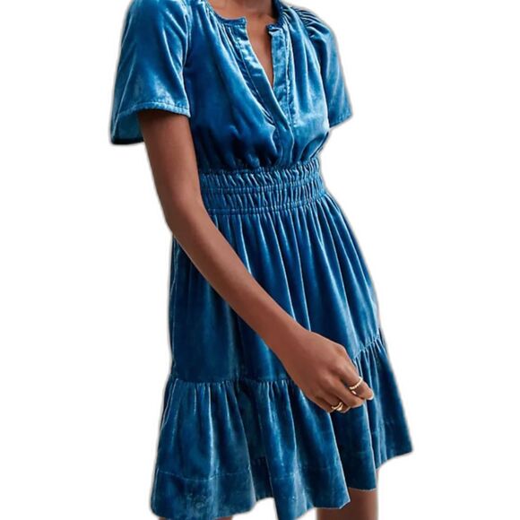 Anthropologie Blue Velvet Mini Dress - Picture 4 of 12